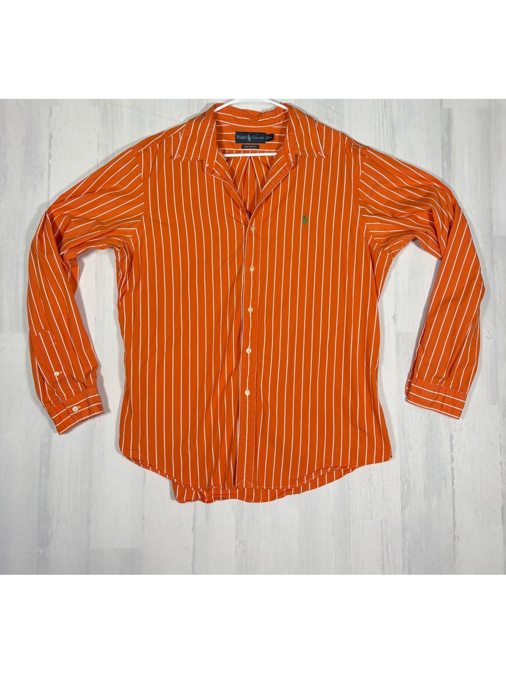 Ralph Lauren Men's XL Orange White Stripe Custom Fit Long Sleeve Button Shirt